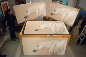 Four stretched canvas fine art prints of artwork by Susan Van Wagoner, depicting a white horse.