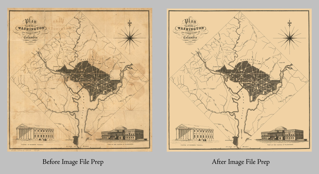Map before and after digital restoration in our Northern Virginia studio