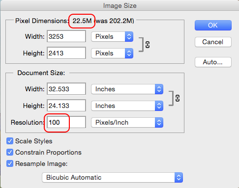 File information for a file too low resolution for printing