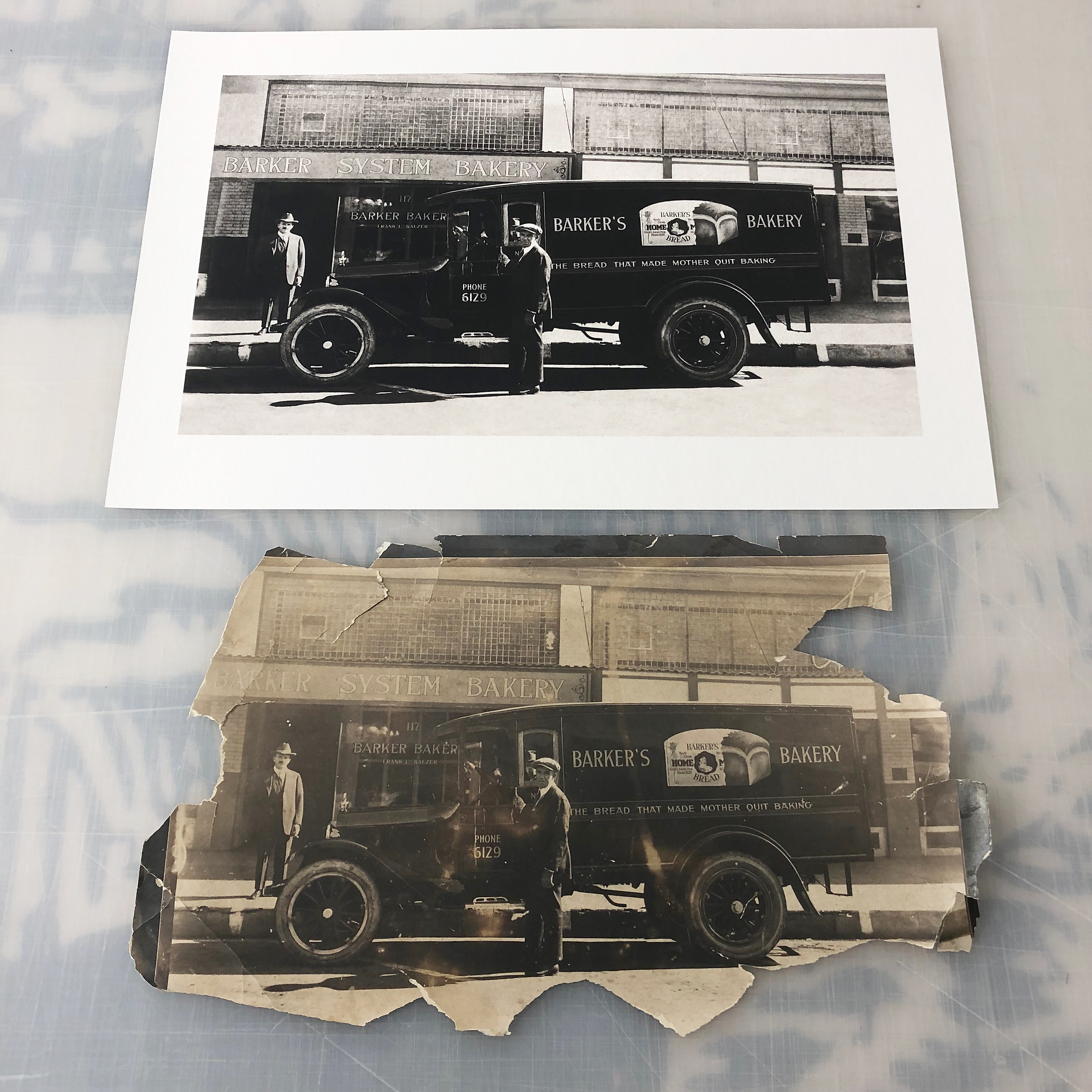 Original damaged photo with print reproduction made in Alexandria, Virginia