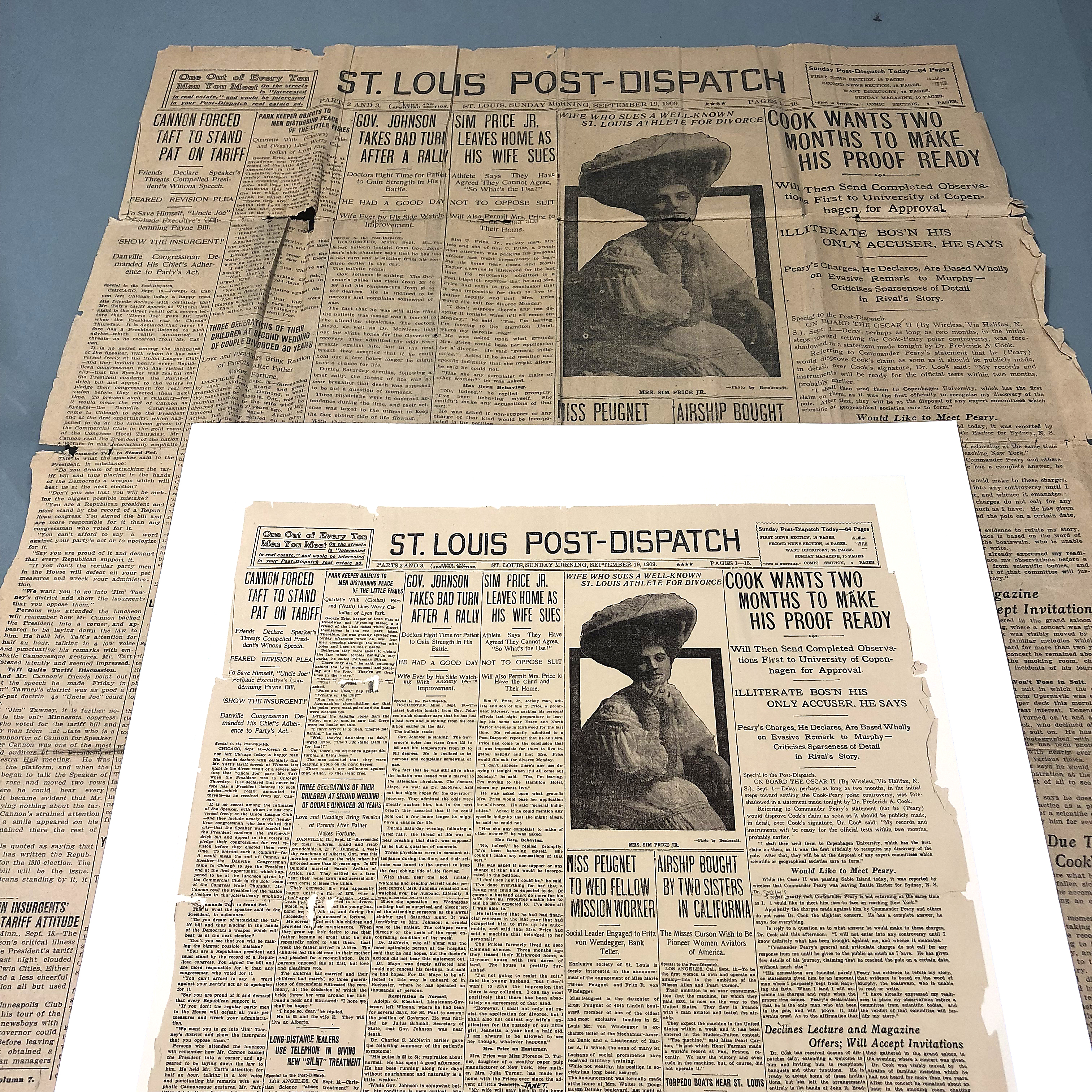 Restored newspaper before and after