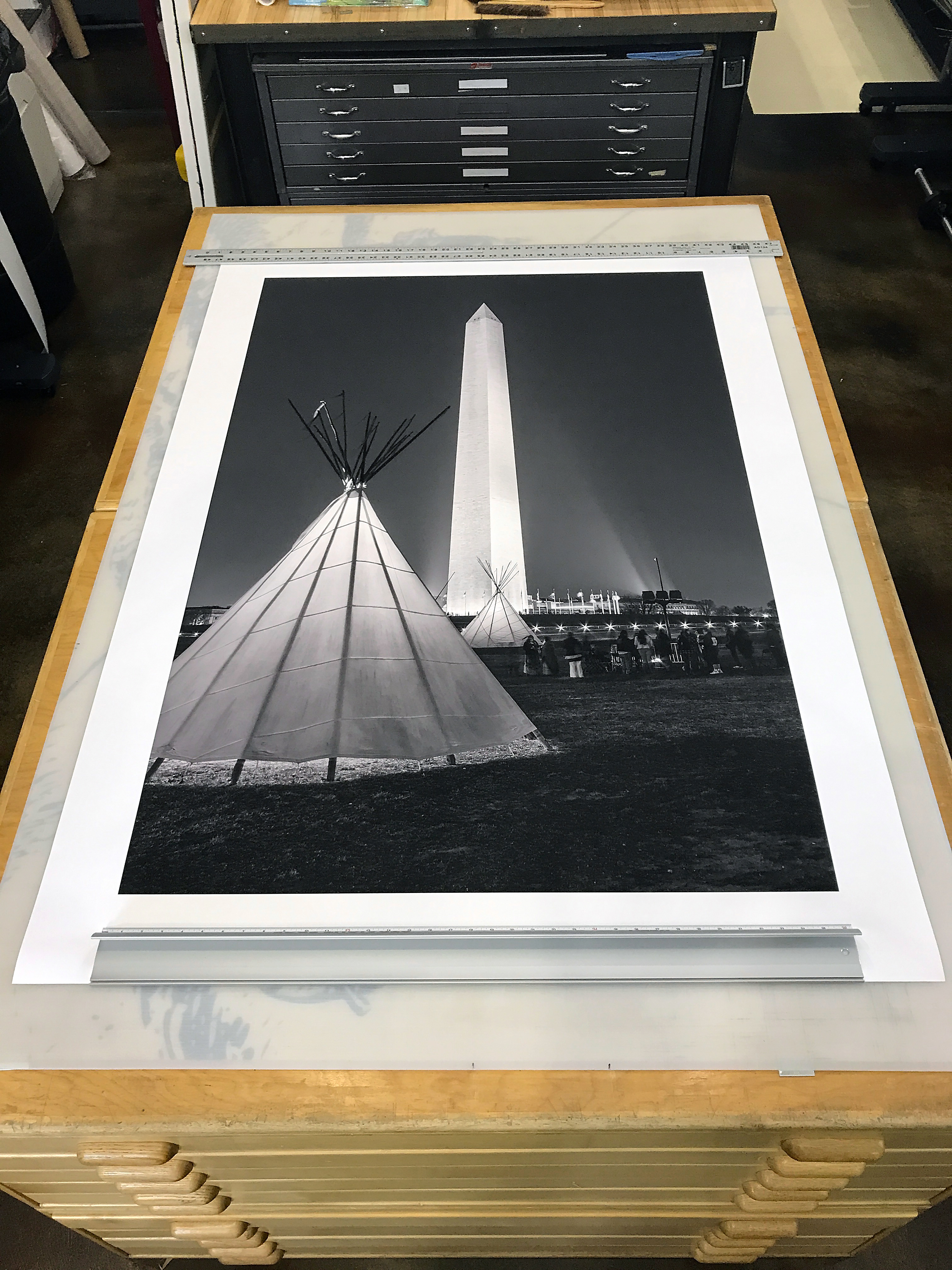 Example of photography printing of image of Washington DC - oversize black and white print of protest near Washington Monument