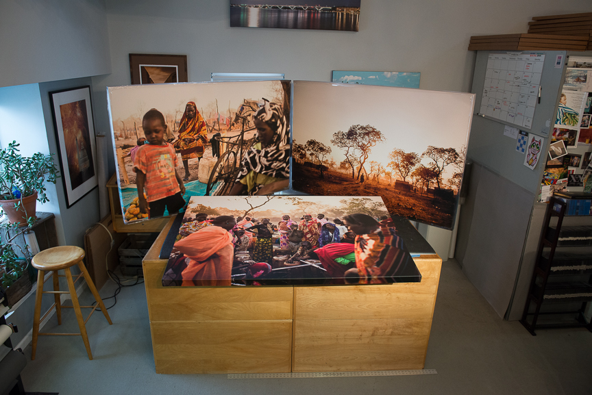 Three stretched canvas giclee prints in Alexandria, Virginia of photographs by Pete Muller.