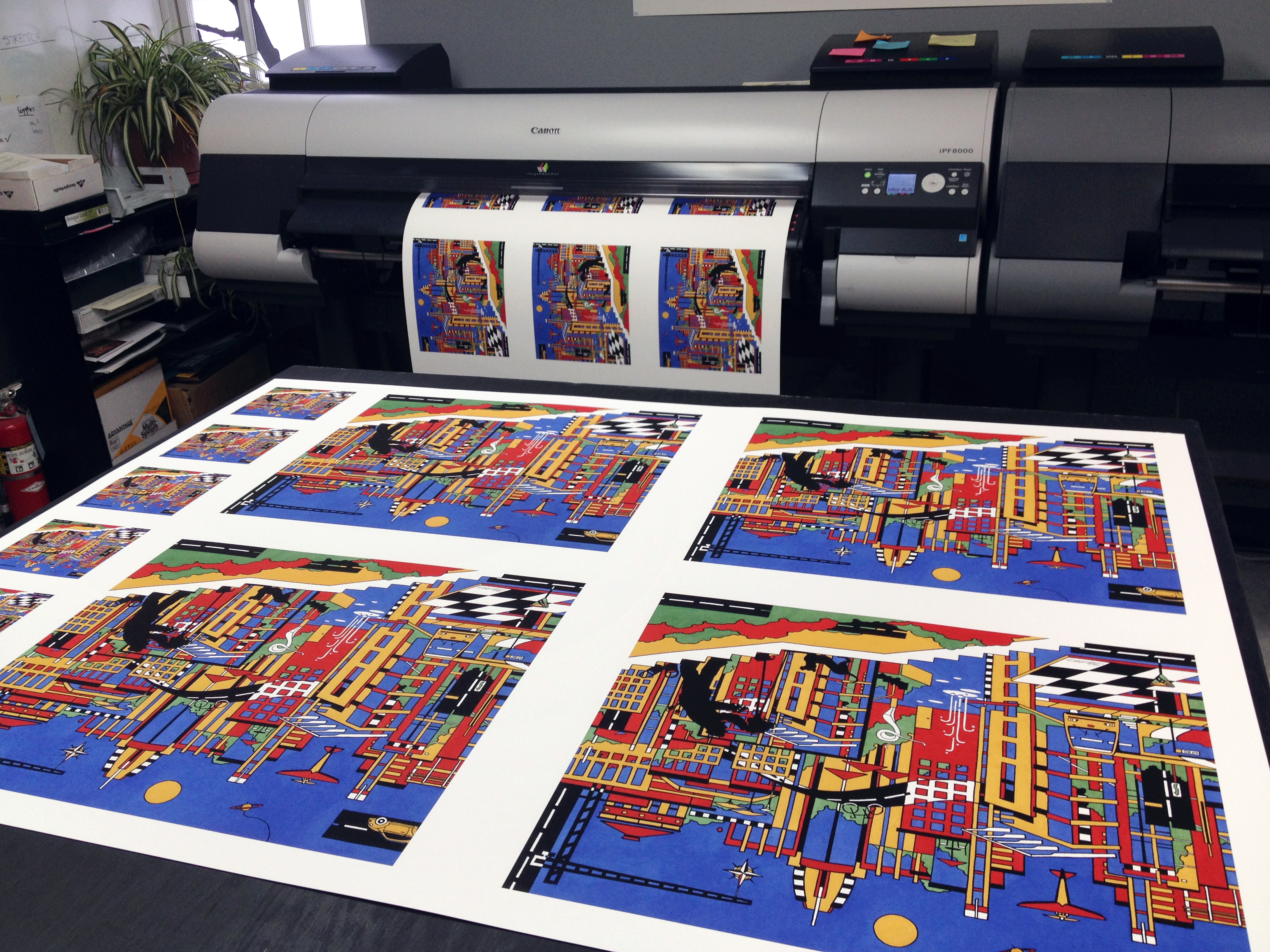 An example of giclee printing, multiple sizes of prints for Virginia artist Dana Scheurer