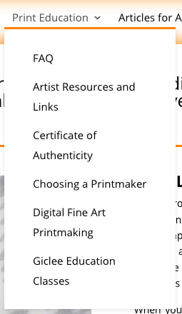 Screenshot of Print Education drop-down menu