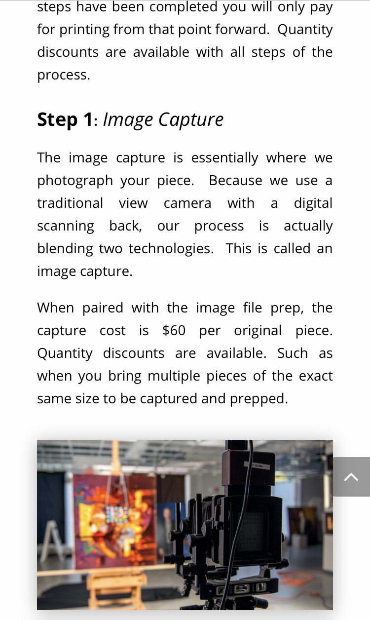 Screenshot of information about image capture process, viewed on mobile device