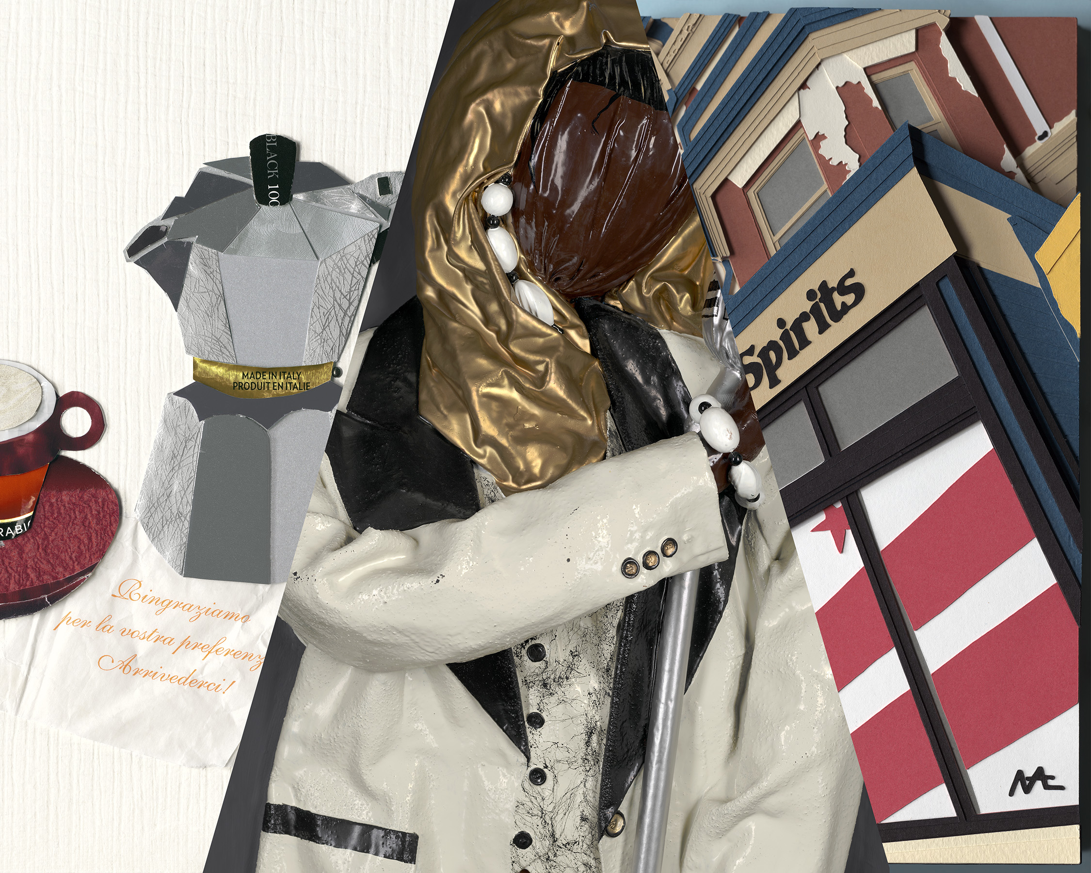 Three examples of photos of artwork with 3D texture